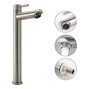 Llave Grifo Lavamanos Satinada Alta En Acero Inoxidable