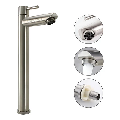 Llave Grifo Lavamanos Satinada Alta En Acero Inoxidable