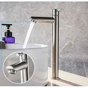 Llave Grifo Lavamanos Satinada Alta En Acero Inoxidable