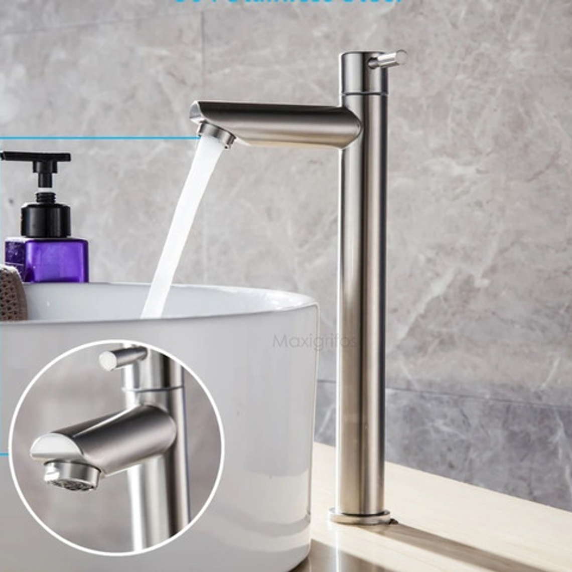 Llave Grifo Lavamanos Satinada Alta En Acero Inoxidable 2