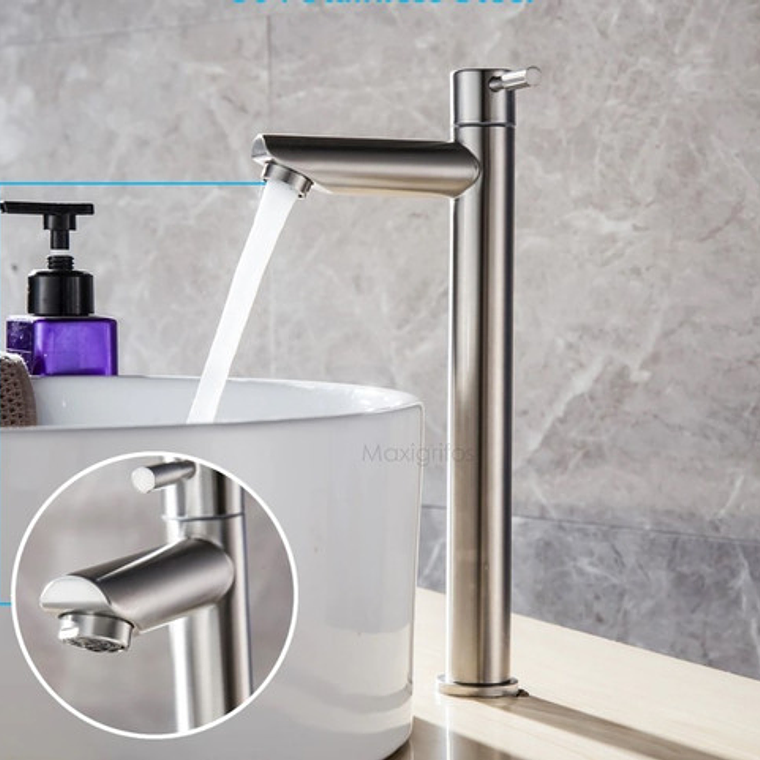 Llave Grifo Lavamanos Satinada Alta En Acero Inoxidable 2