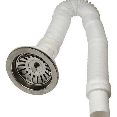Sifón Flexible Lavaplatos Blanco Con Canastilla En Acero