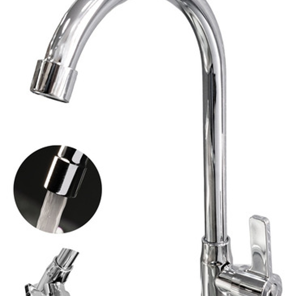 Griferia Lavaplatos Agua Fría Cuello Alto Redonda Metálica 1