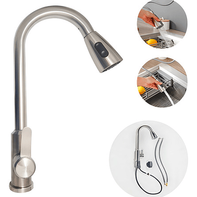 Mezclador Para Lavaplatos Extraíble En Acero Inoxidable Acabado Cepillado Color Gris