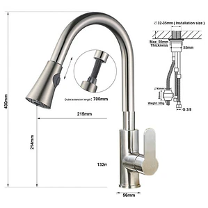 Mezclador Para Lavaplatos Extraíble En Acero Inoxidable Acabado Cepillado Color Gris