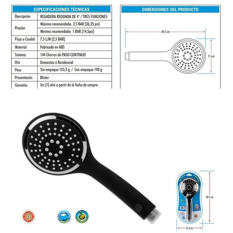 Ducha Telefono 3 Tipos De Chorro Negro Mate Lujo Negro Mate Negro/mate 5