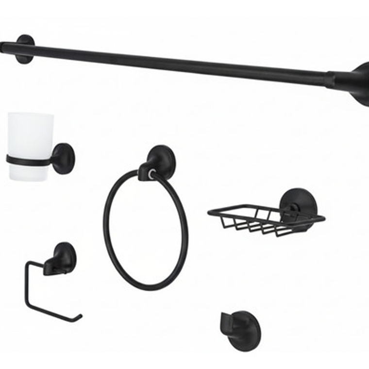 Set Accesorios Para Baño Negro Mate 6 Piezas 1