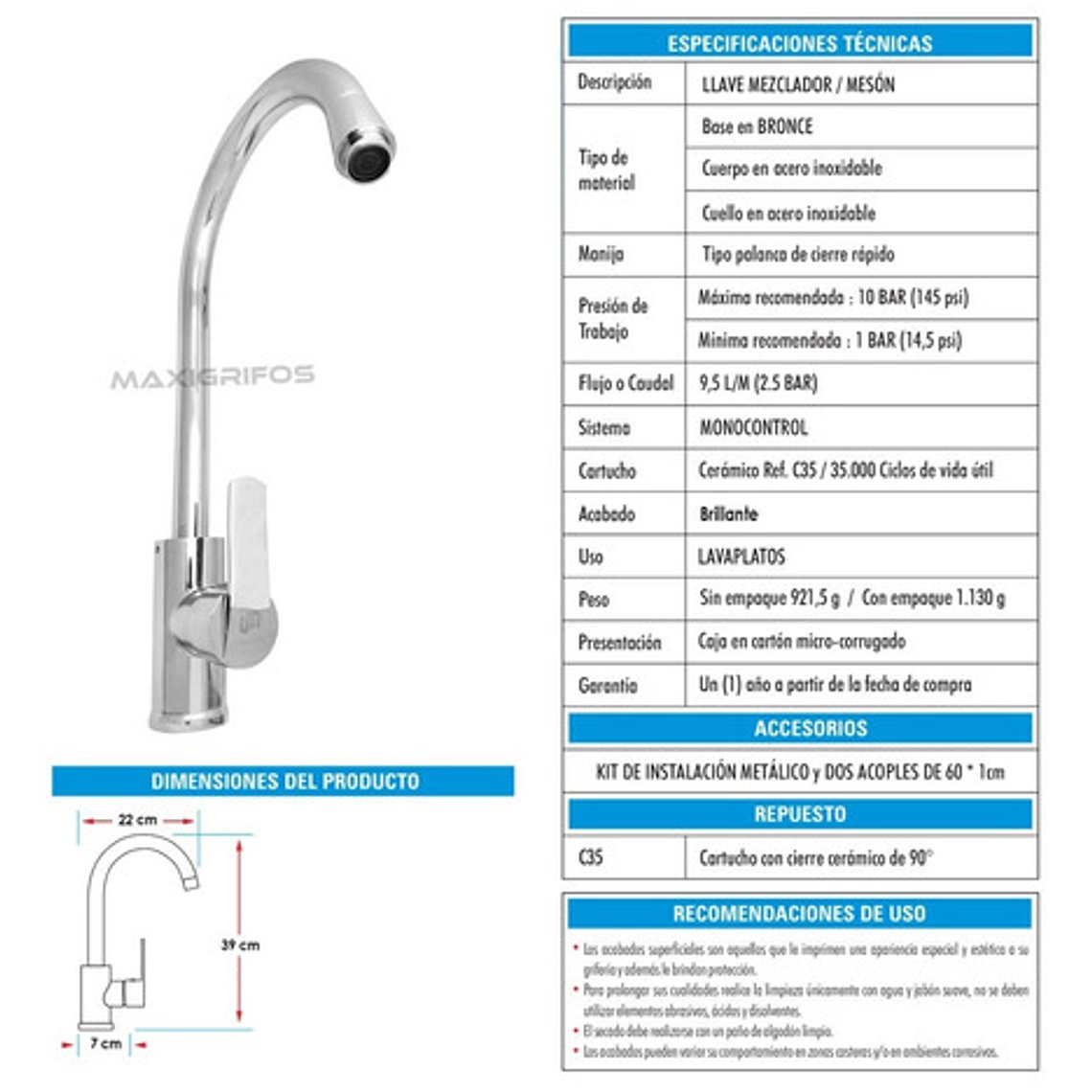 Griferia Para Lavaplatos Monocontrol Cuello Alto 4
