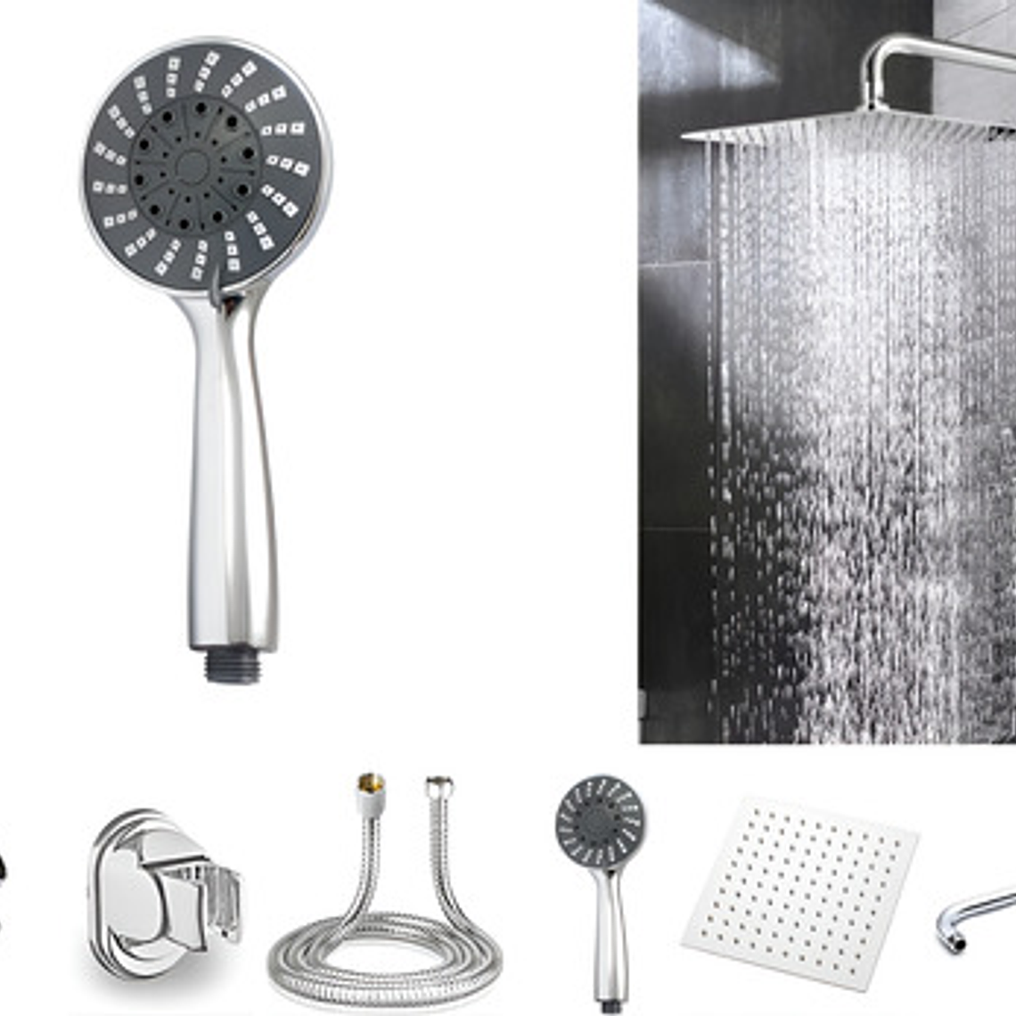 Combo X 3 Regadera Metálica 15x15, Ducha Telefono, Desviador 1
