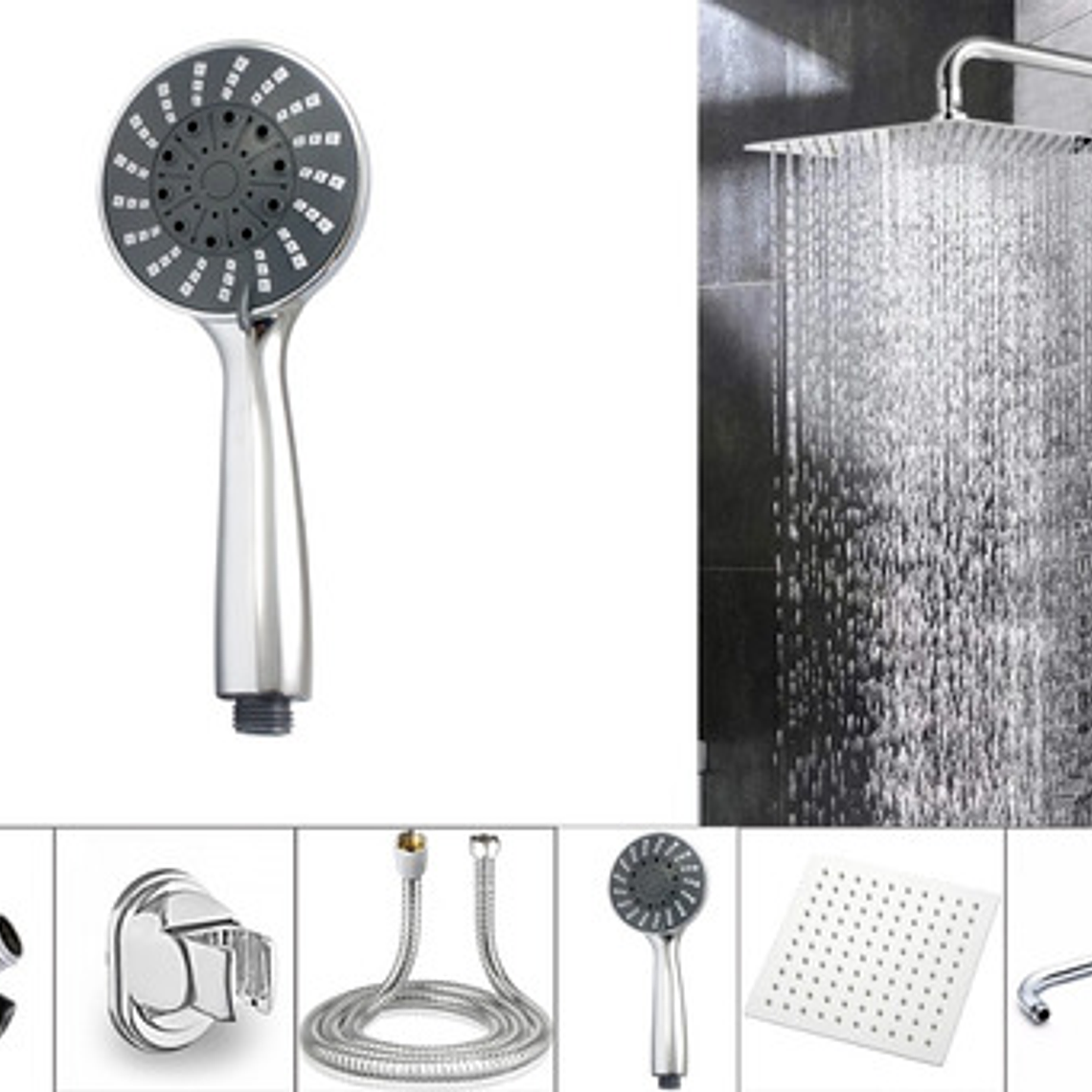 Combo X 3 Regadera Metálica 15x15, Ducha Telefono, Desviador 6