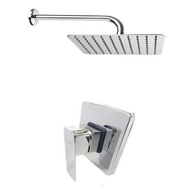 Mezclador De Ducha Monocontrol Cuadrado + Regadera Cuadrada 