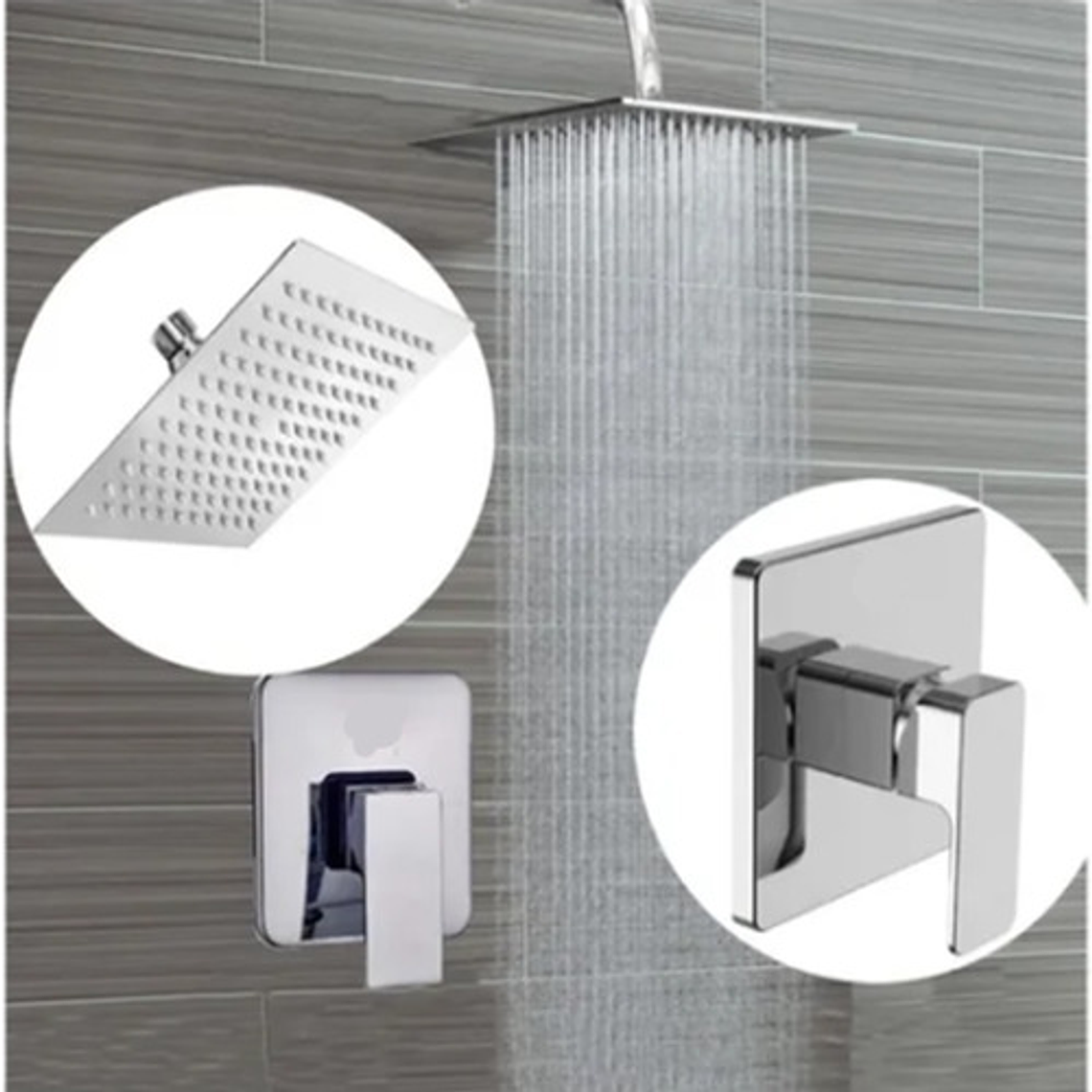 Mezclador De Ducha Monocontrol Cuadrado + Regadera Cuadrada  5