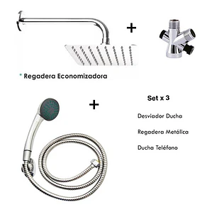Combo X 3 Regadera Metálica 25x25, Ducha Telefono, Desviador