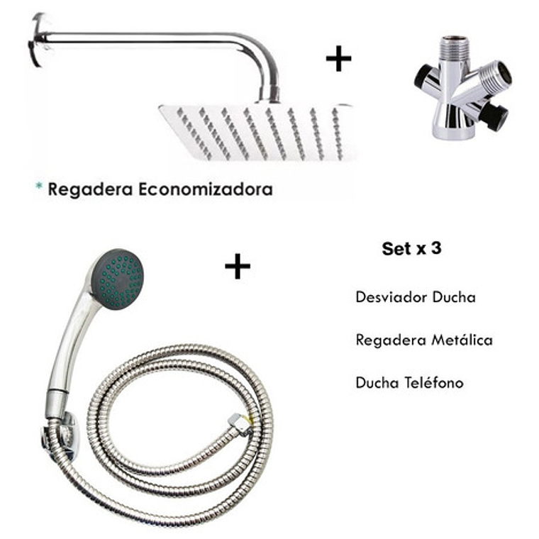 Combo X 3 Regadera Metálica 25x25, Ducha Telefono, Desviador 2