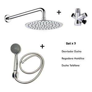 Combo X 3 Regadera Metálica 20x20, Ducha Telefono, Desviador