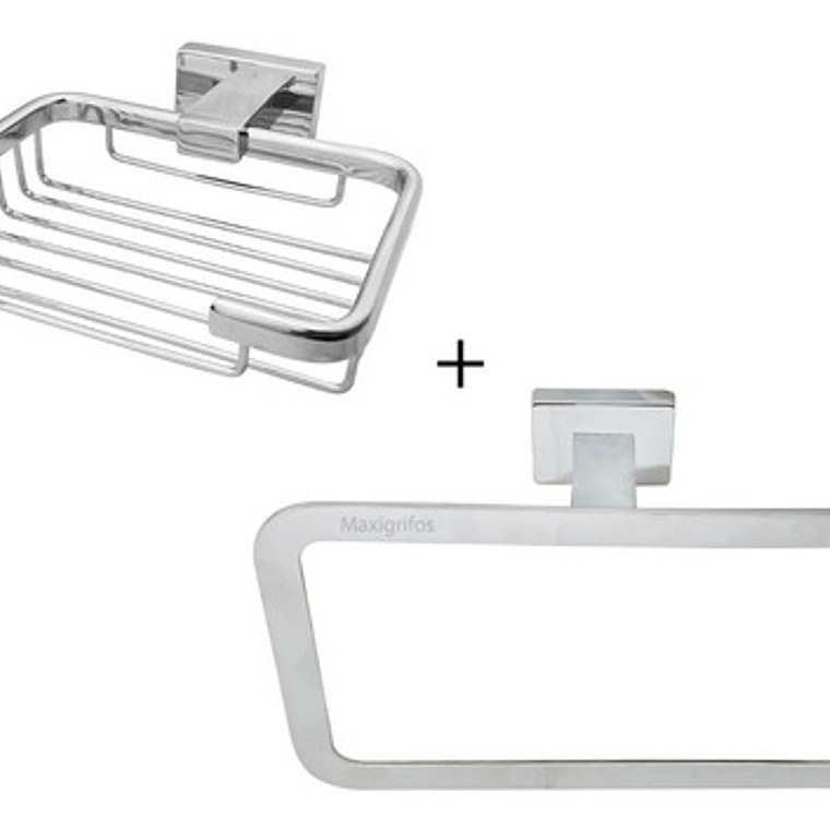 Juego Accesorios Metálicos Jabonera Y Toallero Cuadrados 1