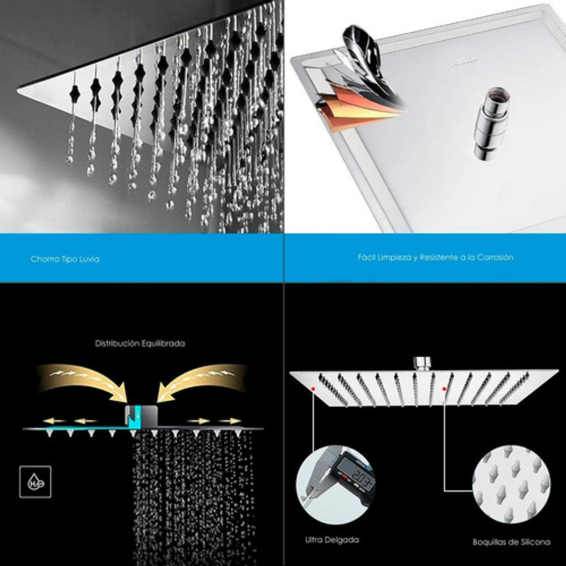 Combo X 3 Regadera Metálica 30x30, Ducha Telefono, Desviador 4