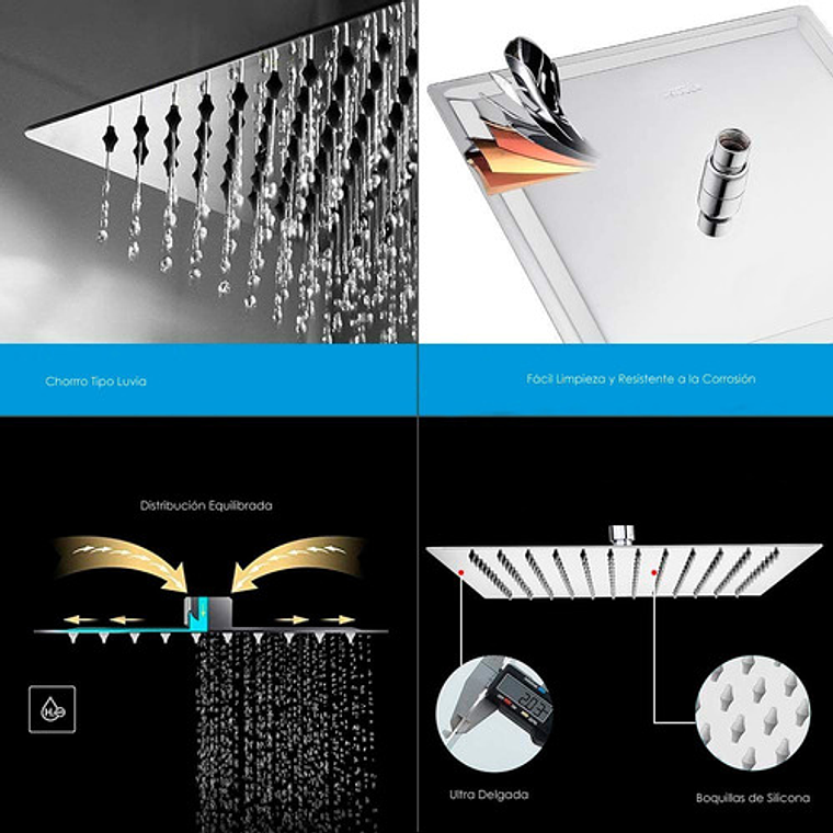 Combo X 3 Regadera Metálica 30x30, Ducha Telefono, Desviador 4