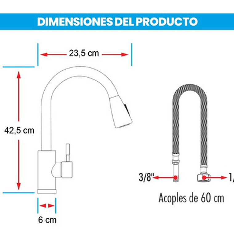 Mezclador Para Lavaplatos Extraíble En Acero Inoxidable 5