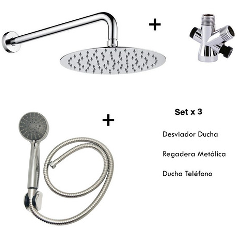 Combo X 3 Regadera Metálica 15x15, Ducha Telefono, Desviador 2