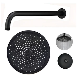 Regadera Ducha Redonda 23x23 Negro Mate Con Tubo