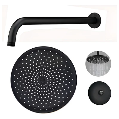 Regadera Ducha Redonda 23x23 Negro Mate Con Tubo