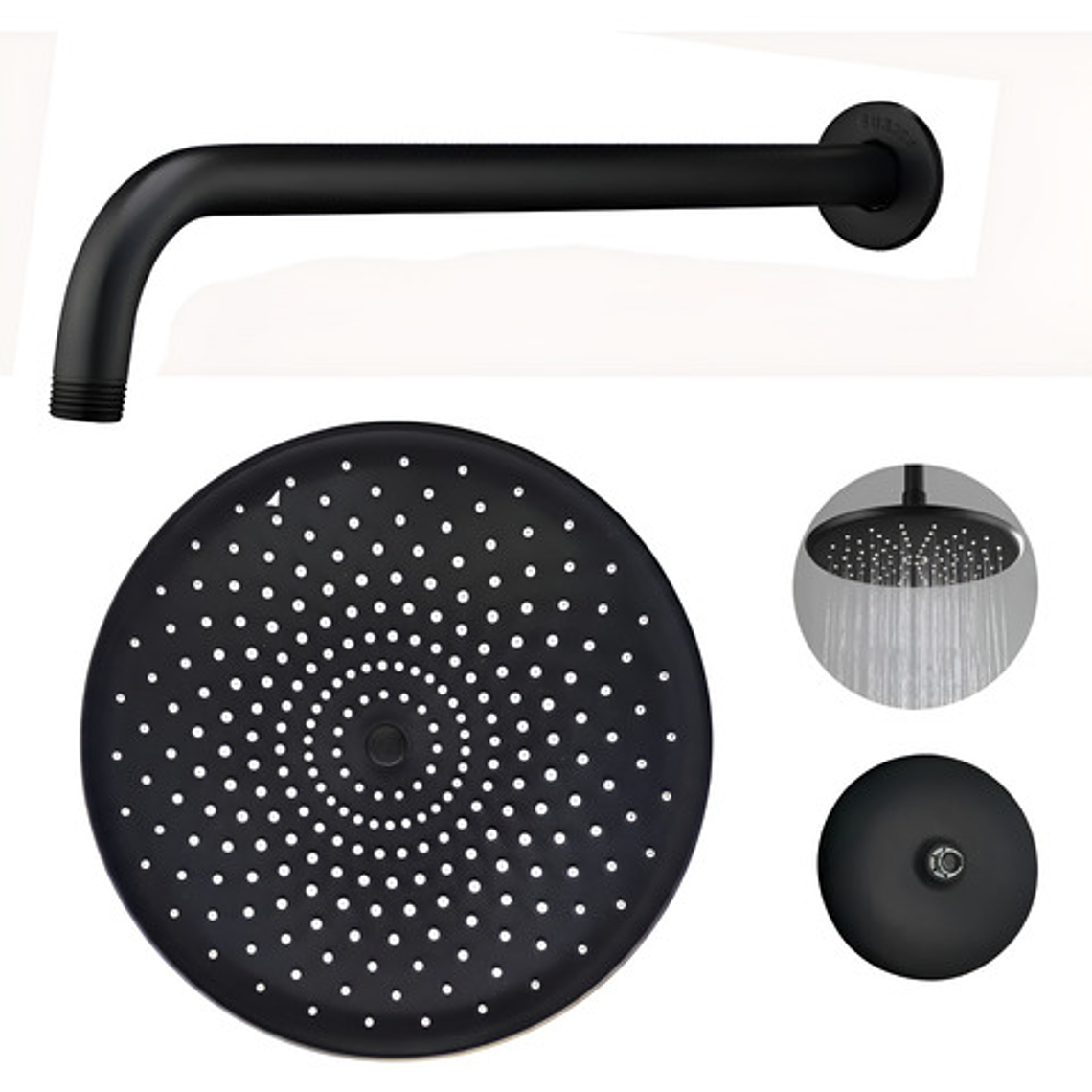 Regadera Ducha Redonda 23x23 Negro Mate Con Tubo 1