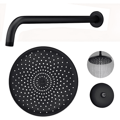 Regadera Ducha Redonda 23x23 Negro Mate Con Tubo