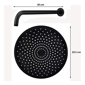 Regadera Ducha Redonda 23x23 Negro Mate Con Tubo