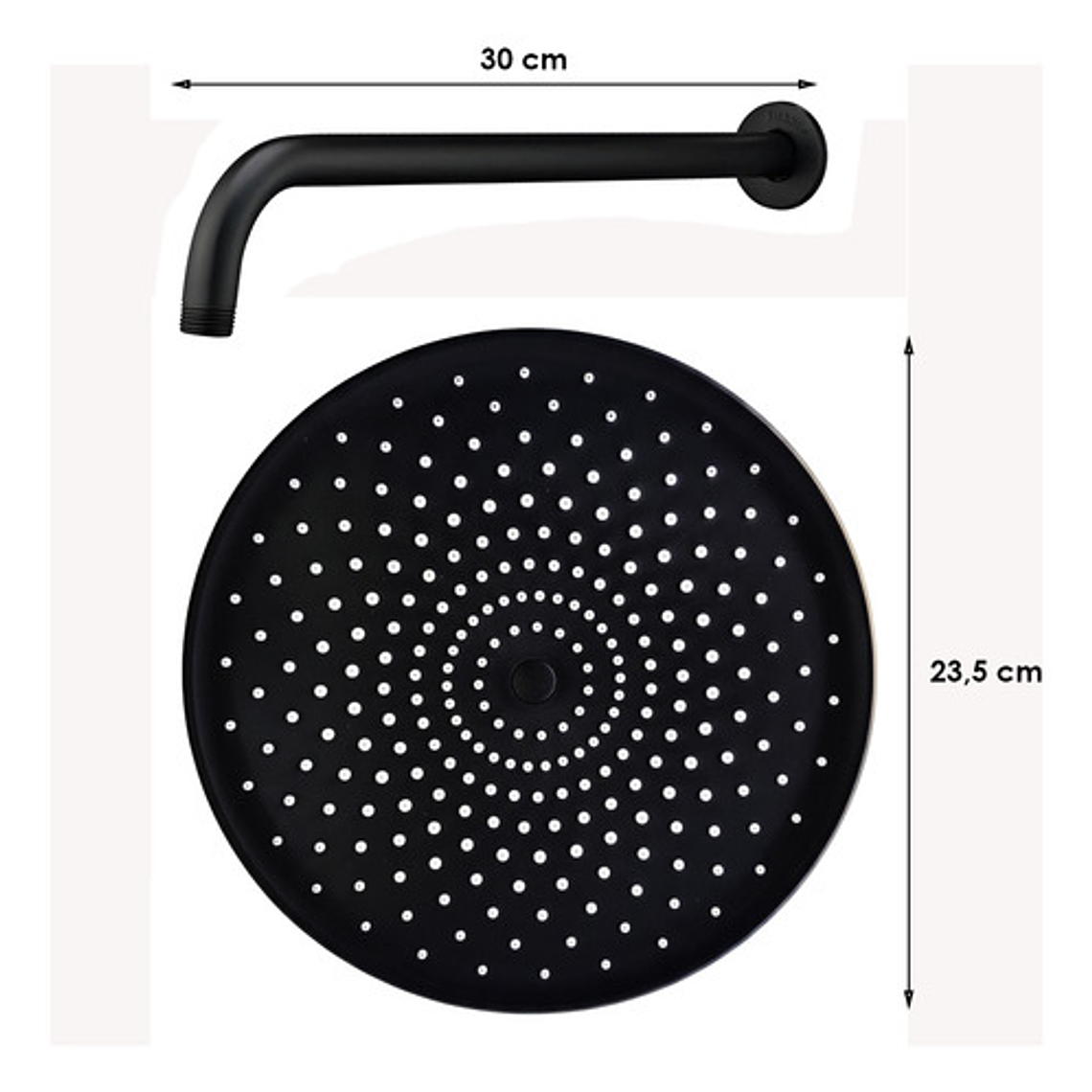 Regadera Ducha Redonda 23x23 Negro Mate Con Tubo 2