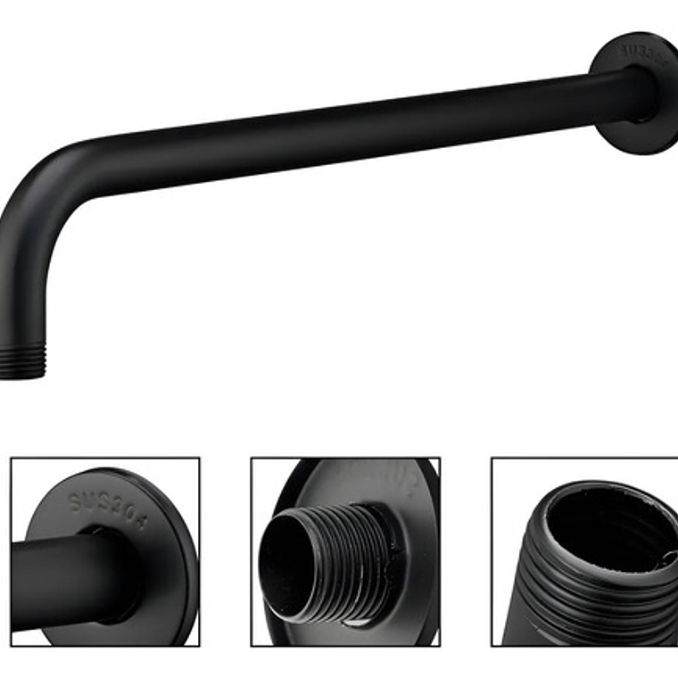 Regadera Ducha Redonda 23x23 Negro Mate Con Tubo 8