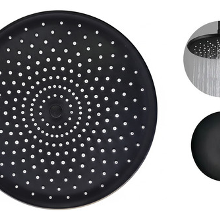 Regadera Ducha Redonda 23x23 Negro Mate Con Tubo 9