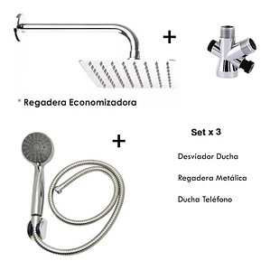 Combo X 3 Regadera Metálica 20x20, Ducha Telefono, Desviador