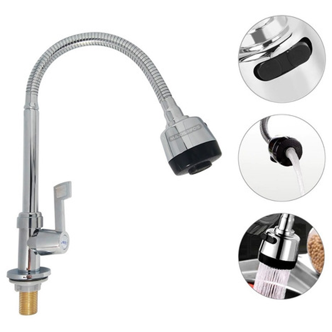 Griferia Lavaplatos Agua Fría Cuello Flexible Metálica 1