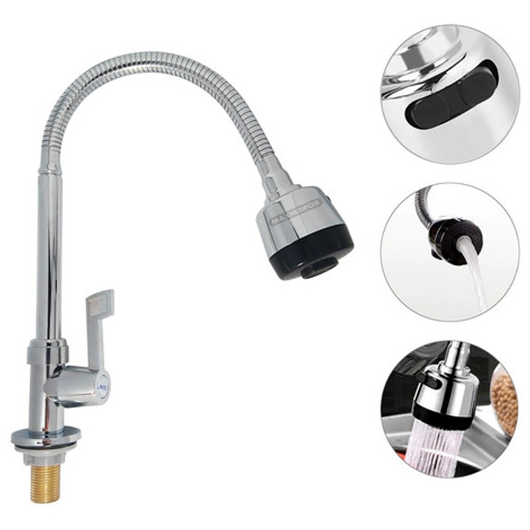 Griferia Lavaplatos Agua Fría Cuello Flexible Metálica 1