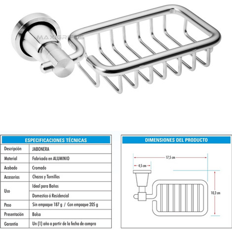Jabonera Tipo Rejilla En Aluminio Inoxidable Color Cepillado 4
