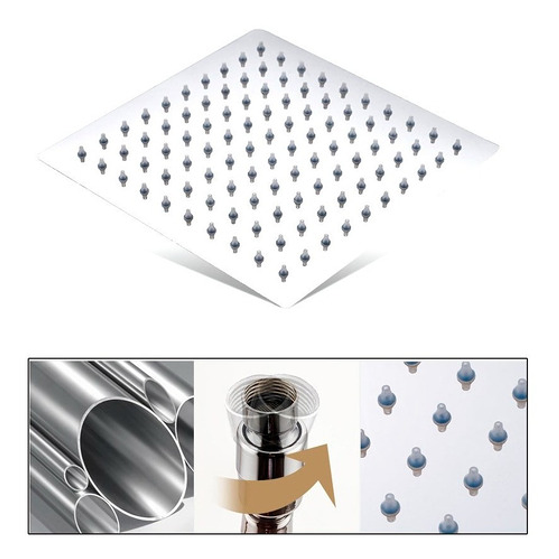 Regadera Ducha Metálica 30x30  Incluye Tubo De Techo 4