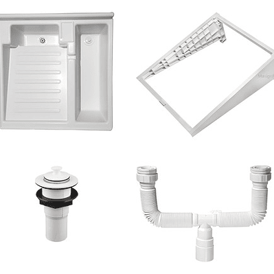 Lavadero Plástico 60x60, Tanque+válvulas De Pozuelo+desagüe