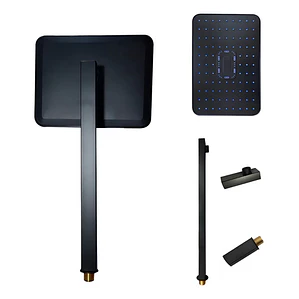 Regadera Ducha Rectangular Negro Mate Incluye Tubo Cuadrado