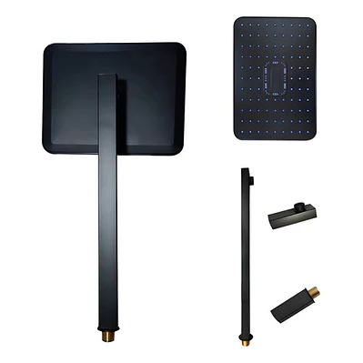 Regadera Ducha Rectangular Negro Mate Incluye Tubo Cuadrado