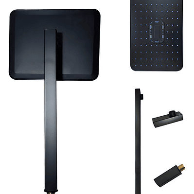 Regadera Ducha Rectangular Negro Mate Incluye Tubo Cuadrado