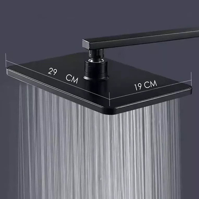 Regadera Ducha Rectangular Negro Mate Incluye Tubo Cuadrado 4