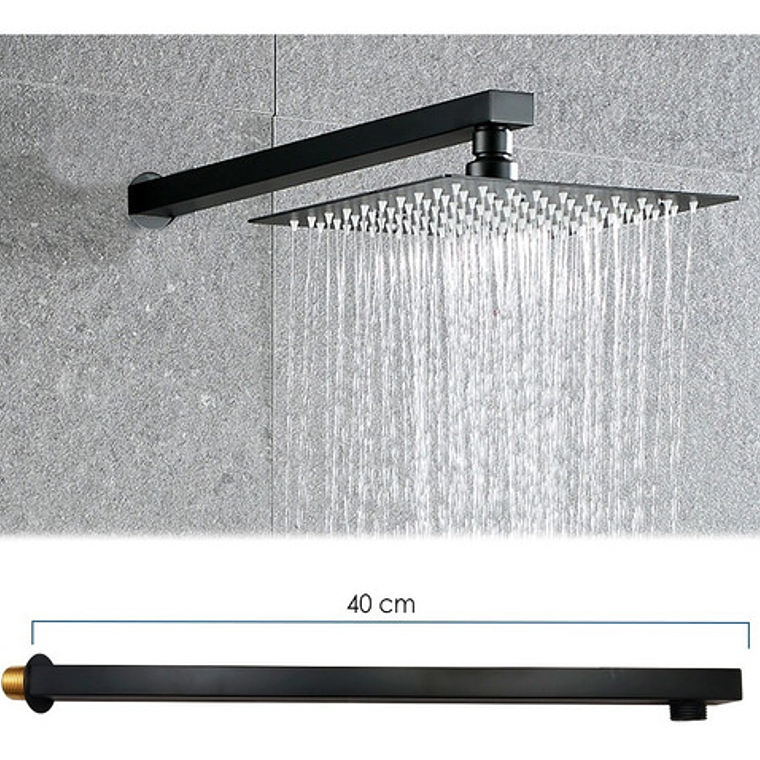 Regadera Ducha Rectangular Negro Mate Incluye Tubo Cuadrado 7