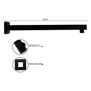 Tubo Extensión Para Ducha Cuadrado Negro Longitud 40cm