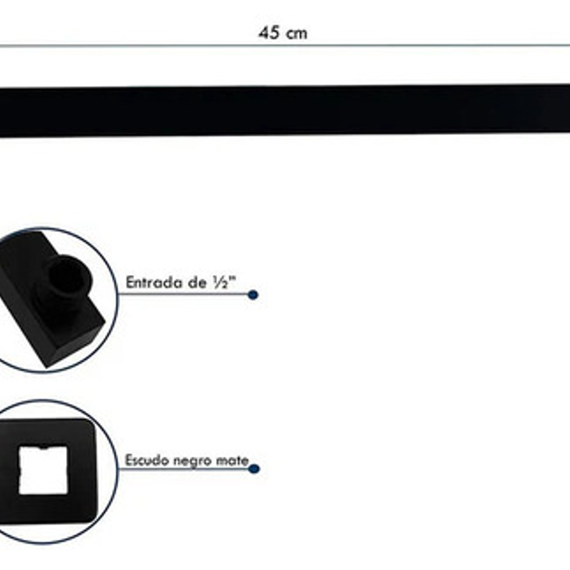 Tubo Extensión Para Ducha Cuadrado Negro Longitud 40cm 2