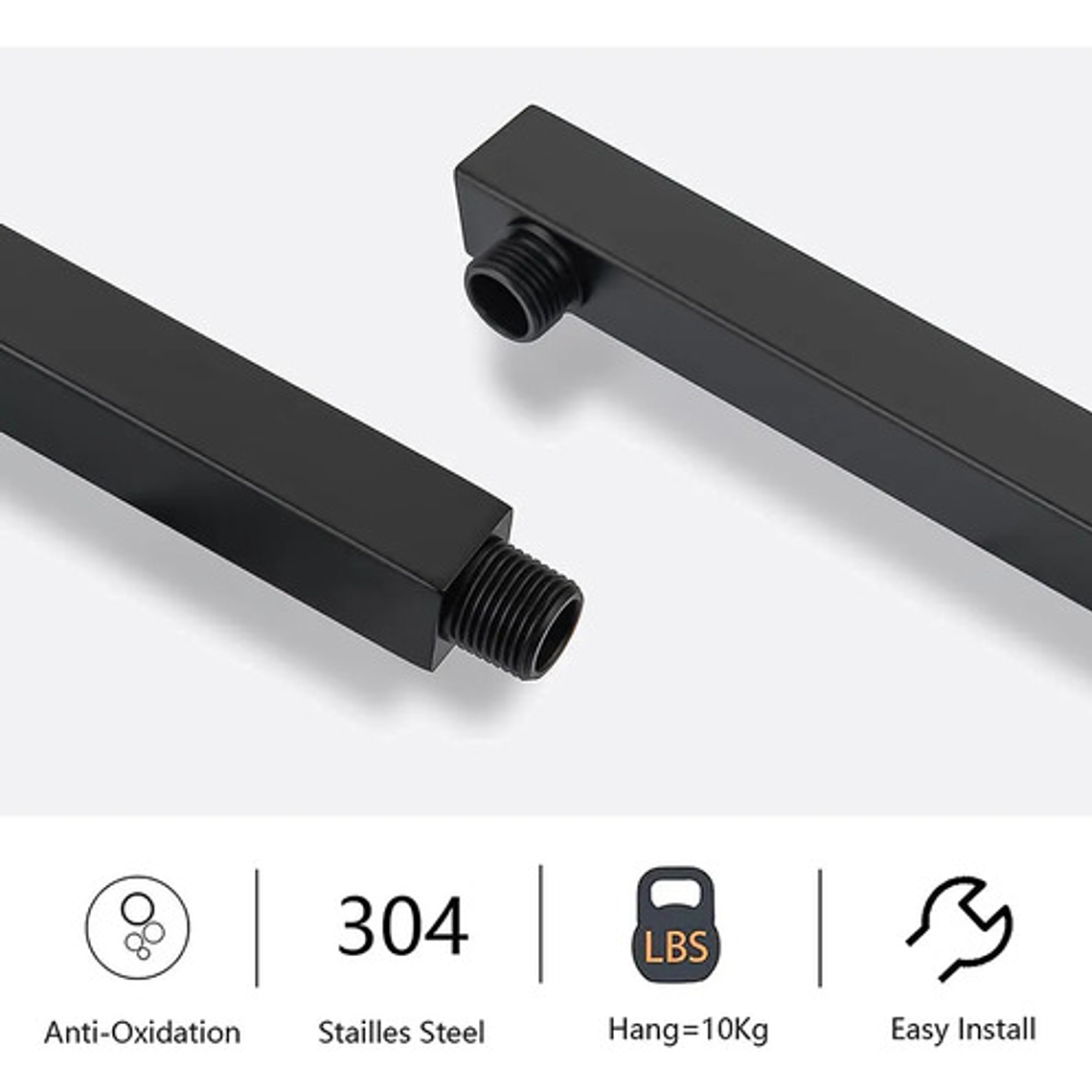 Tubo Extensión Para Ducha Cuadrado Negro Longitud 40cm 4