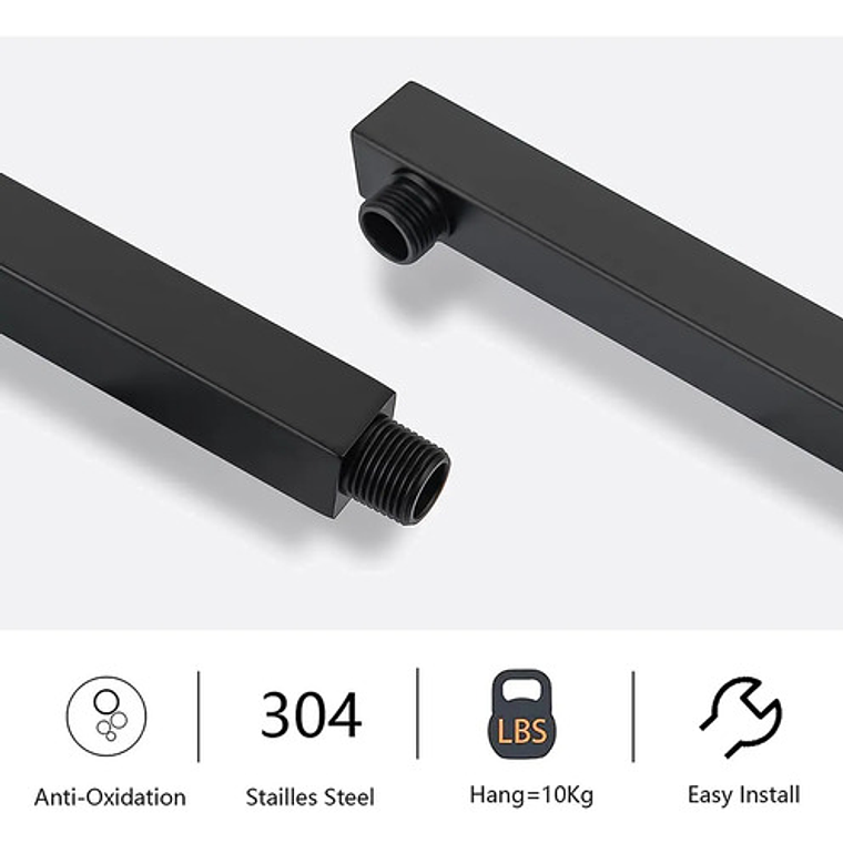 Tubo Extensión Para Ducha Cuadrado Negro Longitud 40cm 4