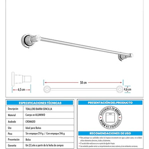 Toallero Barra De 28 Cm En Aluminio Boccherini
