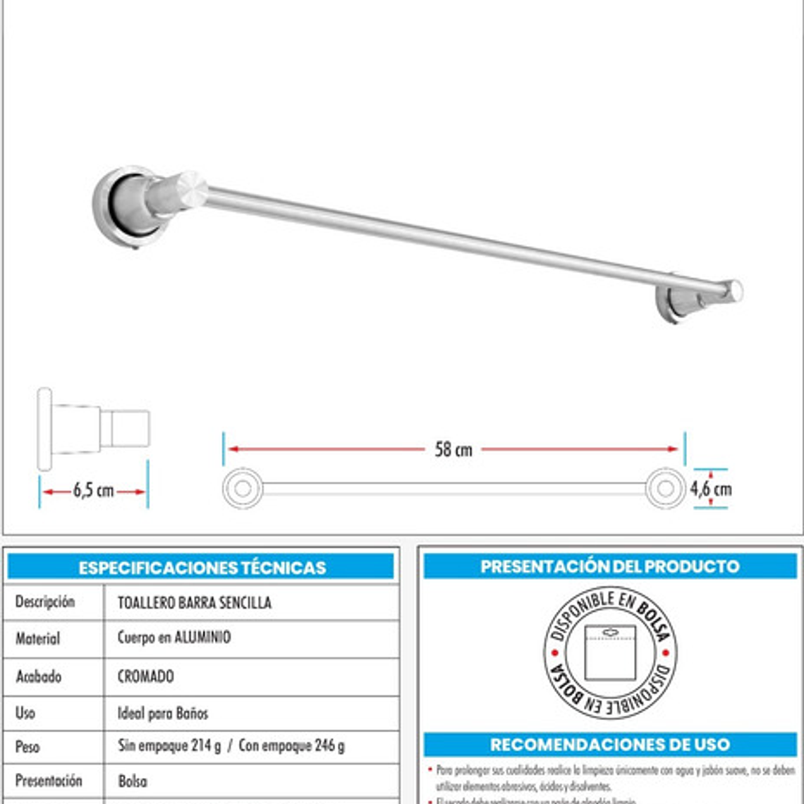 Toallero Barra De 28 Cm En Aluminio Boccherini 1