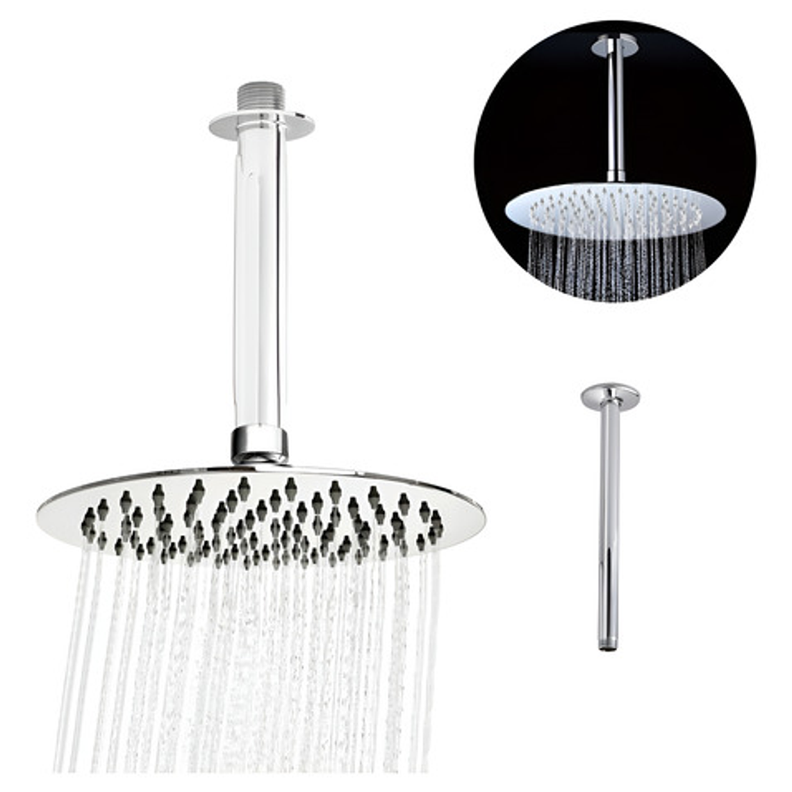 Regadera Ducha Metálica 20x20 Redonda Incluye Tubo De Techo 1